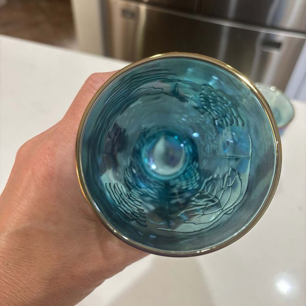 Vintage Indiana Iridescent Blue Carnival Glass Grape Pattern Tumblers Set of 4 - Picture 7 of 8